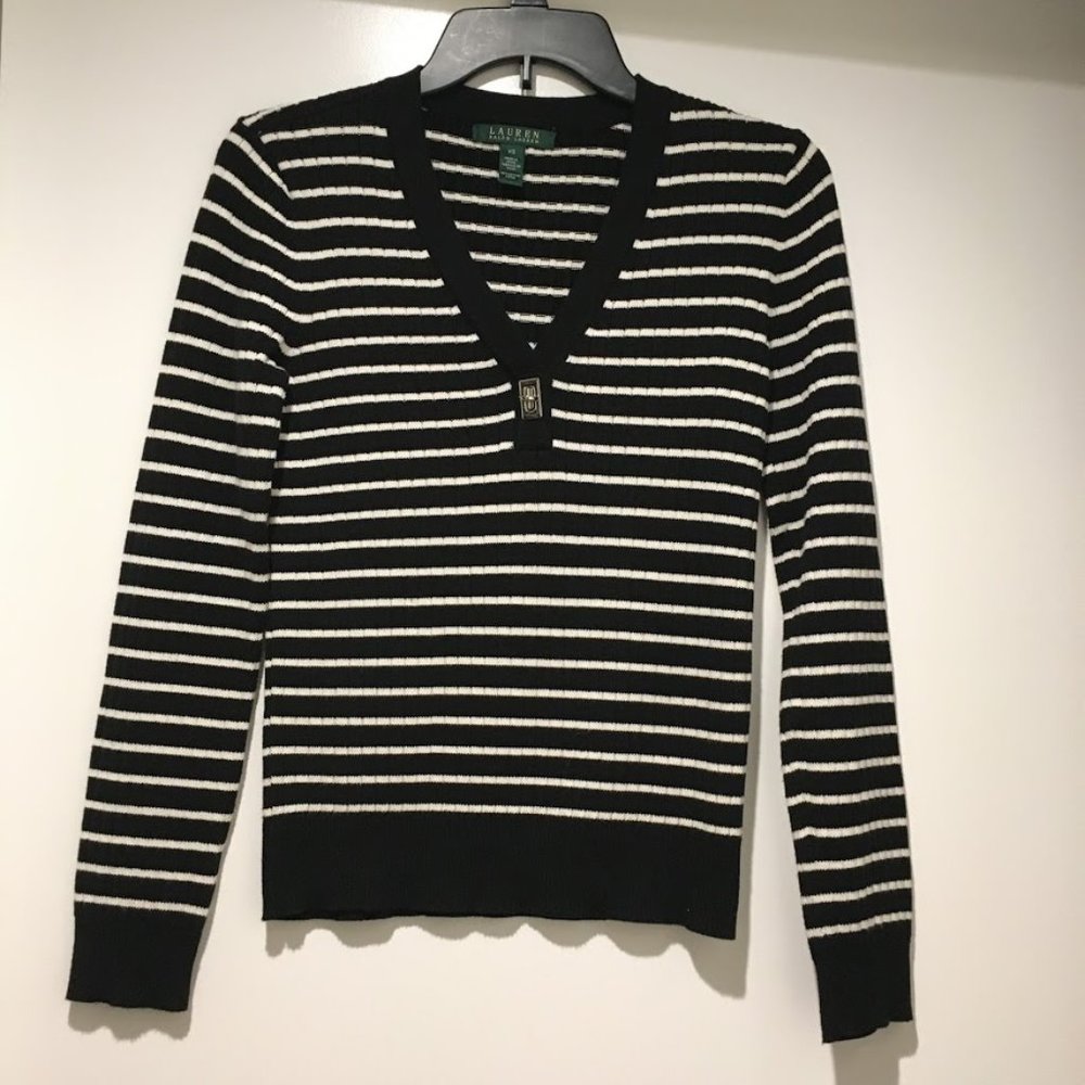 Sold- Ralph Lauren V-neck Black/White Sweater Size XS